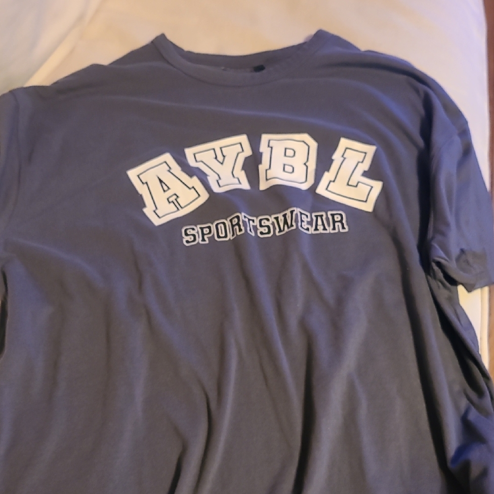 AYBL Slate Blue Short Sleeve Tee with White Collegiate Logo